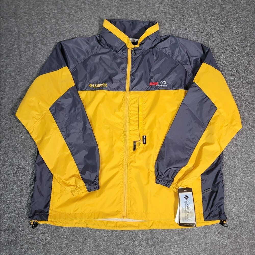 Columbia Cougar Flats Jacket Mens 2XL Yellow Gray Windbreaker RM2411 NWT DEWALT